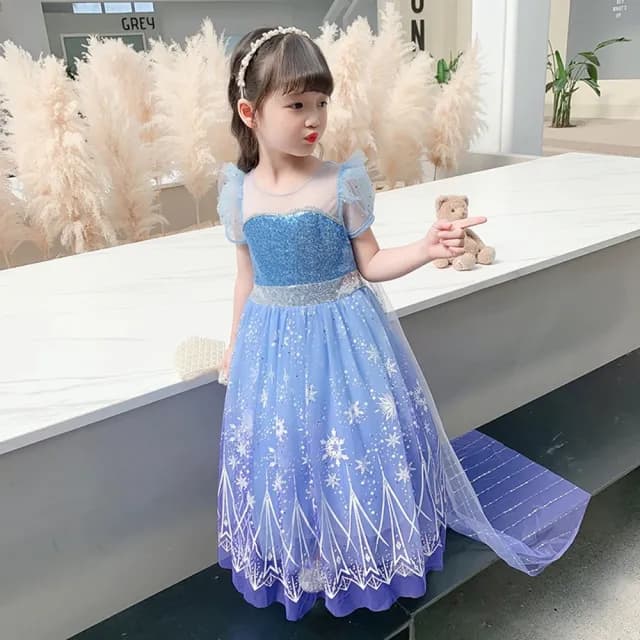 【橘魔法】冰雪花公主漸層亮片紗裙洋裝(萬聖節服裝 造型服 公主服 角色扮演 攝影 大童 女童 兒童 童裝)