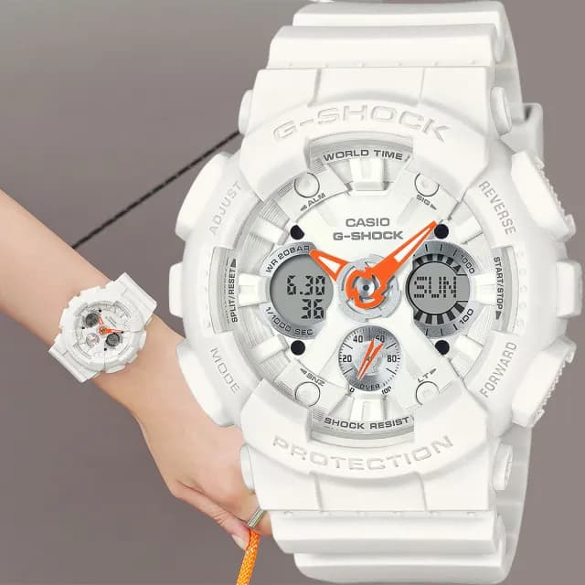 【CASIO 卡西歐】G-SHOCK 個性酷炫雙顯手錶 中性錶-鮮橘色 電子錶 畢業禮物 送禮(GMA-S120SA-7A1)