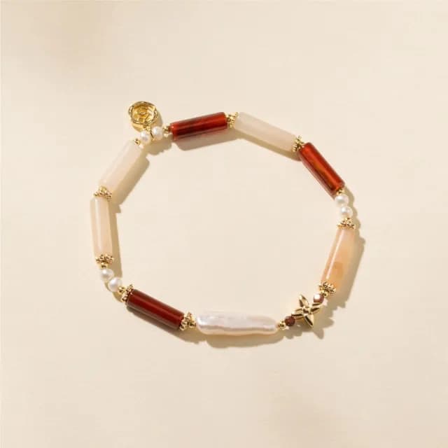 【SPANCONNY 飾品控】女爵 l 粉東陵 紅瑪瑙 石榴石 珍珠 l 天然水晶手鍊(不銹鋼材質 耐磨抗氧化)
