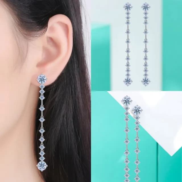 【時尚巴黎】情人節禮物 現貨+預購 頂級莫桑鑽石耳環925純銀女銀飾(長線條流蘇耳針女飾品74lr32)
