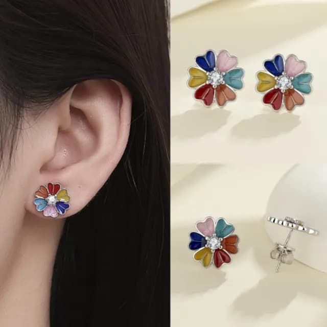 【時尚巴黎】現貨+預購 頂級莫桑鑽石耳環925純銀女銀飾(彩色花朵骨釘女飾品74lr88)