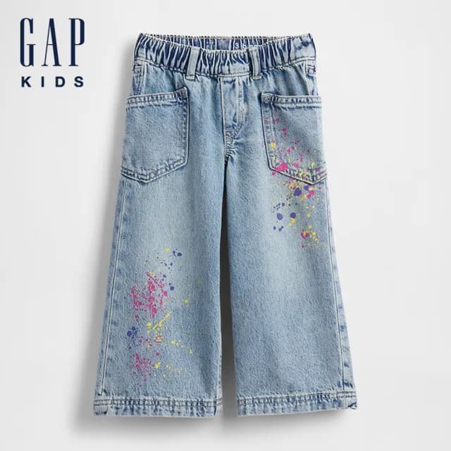 【GAP】女幼童裝 印花鬆緊牛仔褲-牛仔藍(816671)