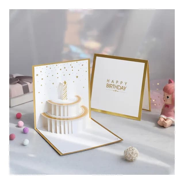 【Paper Play】生日卡片-3D燙金立體蛋糕蛋鋯造型賀卡 卡片(生日卡片 立體賀卡)