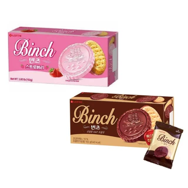 【Lotte 樂天】BINCH巧克力餅乾 102g/ 6入(巧克力 草莓口味)