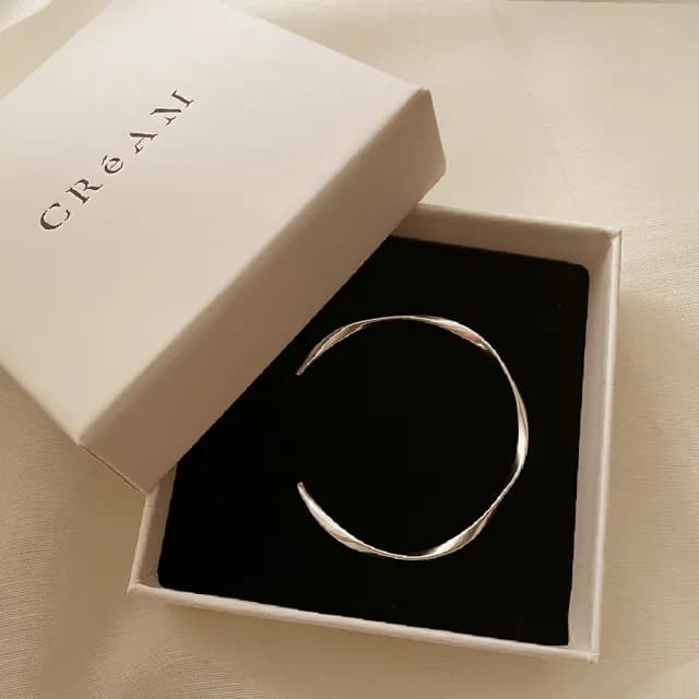 【CReAM】Jean不規則波浪設計開口式素面銀色中性女手環手鐲(生日 禮物 送禮 禮盒)