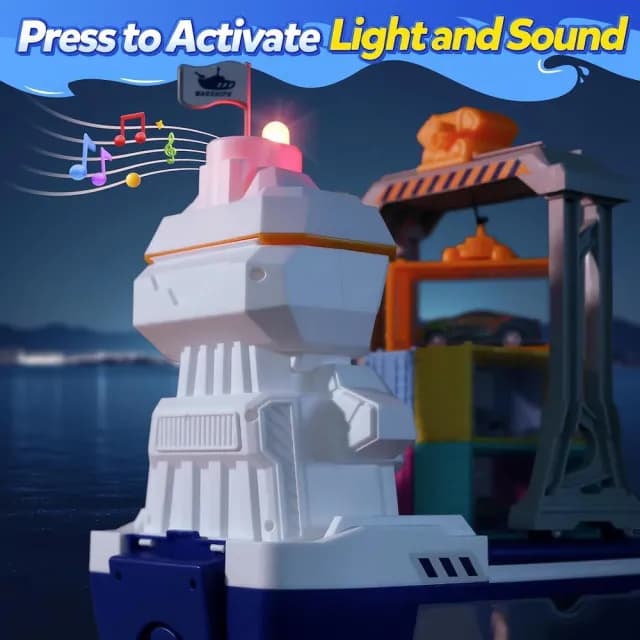 【CuteStone】兒童仿真吊臂運輸船與汽車玩具套裝(生日禮物 交通工具遊戲禮物 兒童益智玩具)