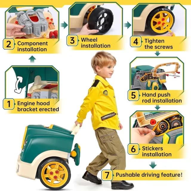 【CuteStone】兒童擬真卡車引擎維修套裝聲光玩具61件組(生日禮物 兒童益智玩具 兒童車)