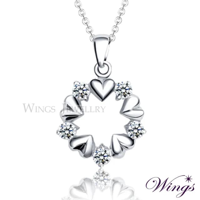 【WINGS】精鍍白K金項鍊《心心相戀》擬真鑽｜閃耀輕奢設計(送禮 女生禮物 禮盒 情人 七夕 生日)