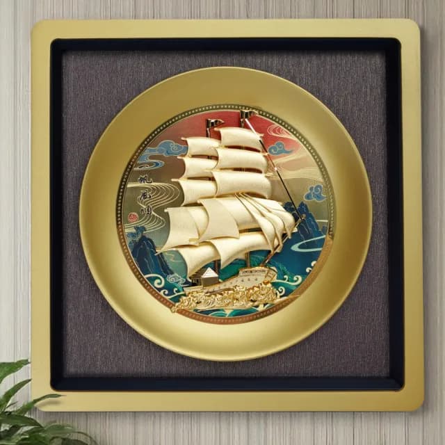 【超微米】壹帆風順帆船擺件 招財金箔畫 喬遷新居公司開業禮物 桌面擺件(一路順風 桌面擺件)