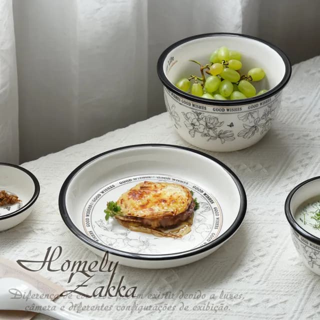 【Homely Zakka】法式經典復古黑白浪漫系列陶瓷餐盤碗餐具_9件組(陶瓷碗禮盒 入厝禮 餐具 瓷器碗盤)