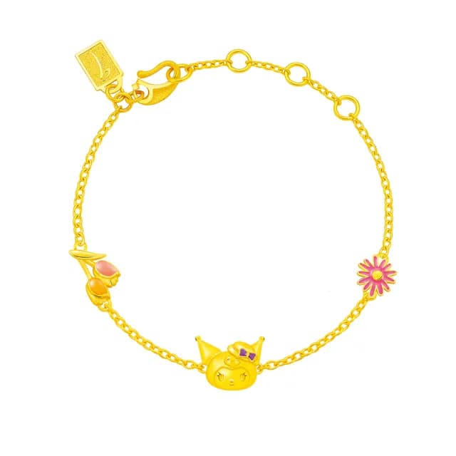 【Just Gold 鎮金店】酷洛米 Kuromi 復古野餐趣-花朵 黃金手鍊