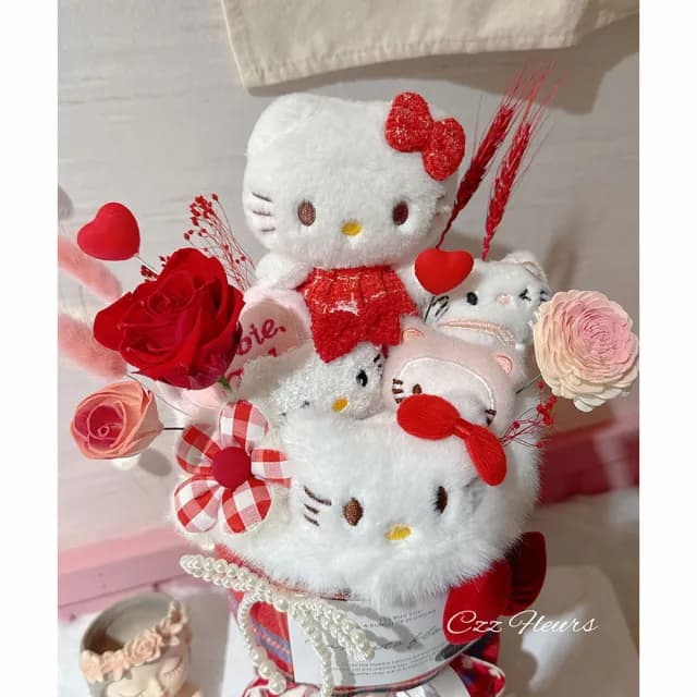【喜滋滋】敲可愛凱蒂貓Kitty玩偶永生花花束(情人節花束/生日禮物/告白花束/週年慶/畢業花束)