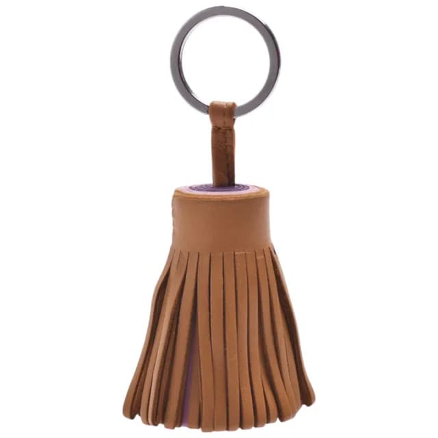 【Hermes 愛馬仕】流蘇造形山羊皮鑰匙圈手袋吊飾(棕色x粉紫H079018-BROWN-PUR-PNK)