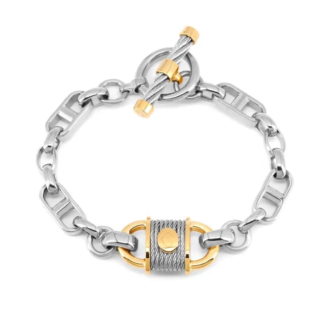 【CHARRIOL 夏利豪】LINKED UP 七夕情人節主打款 鎖頭海錨扣鋼索手鍊 禮物 送禮(06-104S-1284-1)