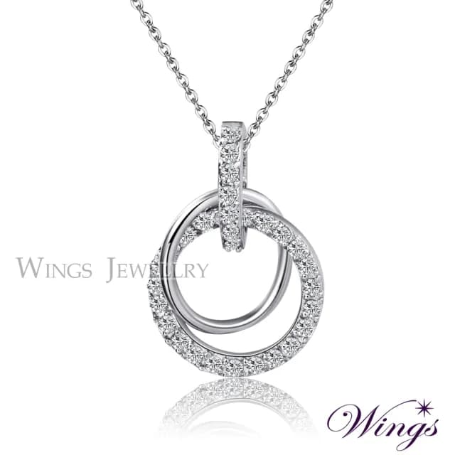 【WINGS】精鍍白K金項鍊《燦動迴旋》｜環形設計・擬真鑽・優雅輕奢風(送禮 女生禮物 禮盒 情人 七夕 生日)