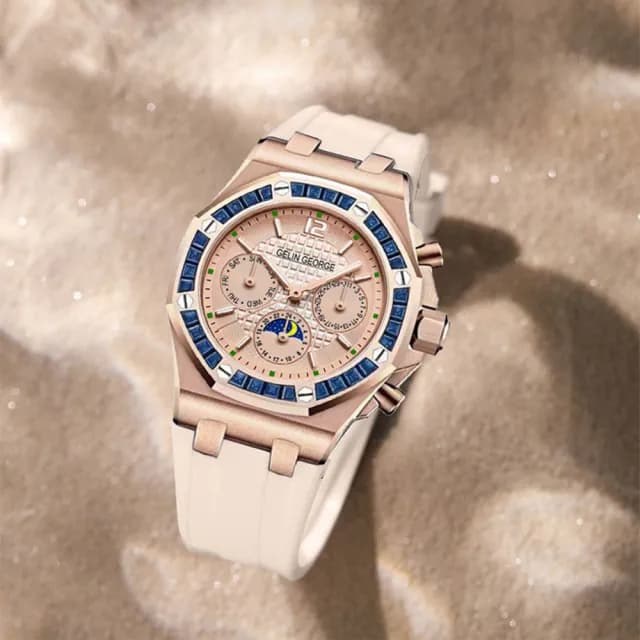 【GELIN GEORGE 格林喬治】皇家星辰系列 GL-501 限量 女款 機械 真三眼 矽膠 手錶