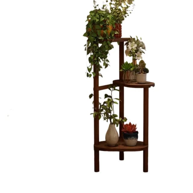【超微米】中古風實木花架 客廳落地式置物架 陽台異形盆栽植物擺放架子(中古風實木花架 三層櫸木款)
