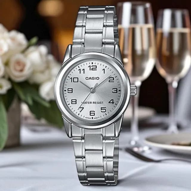 【CASIO 卡西歐】LTP-V001D-7B 簡約設計鍊帶女指針錶(精緻輕巧 錶徑約2.5公分)