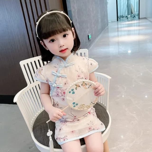 【橘魔法】牽牛花漾中式旗袍洋裝(連身洋裝 連衣裙 連身裙 女童 兒童 童裝)