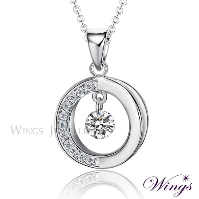 【WINGS】精鍍白K金項鍊《流轉時光》｜閃耀擬真鑽・立體設計款(送禮 女生禮物 禮盒 情人 七夕 生日)