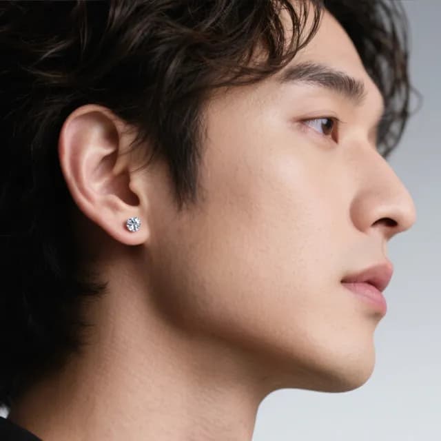 【Luster】情人節禮物!男生禮物!50分 D/VS 培育鑽 四爪 單支 純銀 鑽石耳環(型男首選單鑽耳環低調奢華)