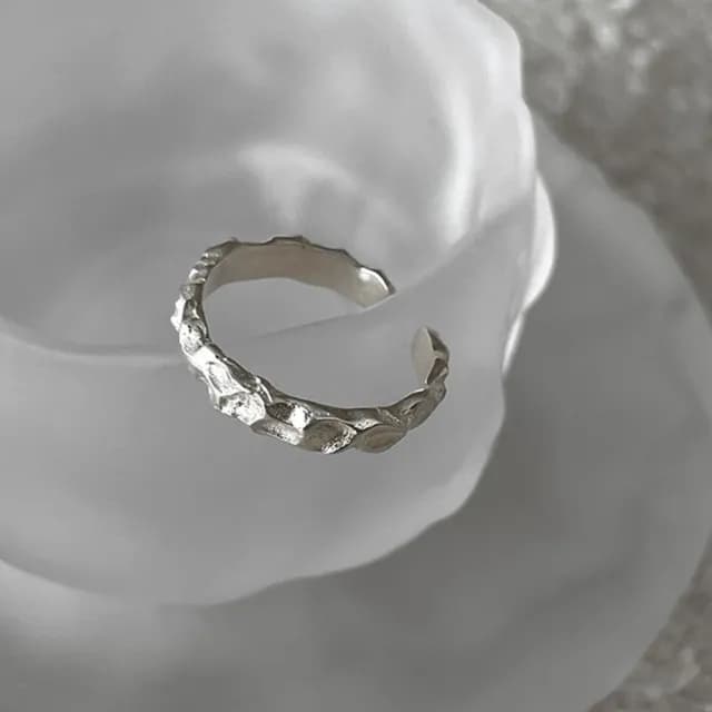 【Porabella】S925純銀 不規則紋理戒指｜幾何型指環 開口可調節 告白生日情人節禮物推薦 rings