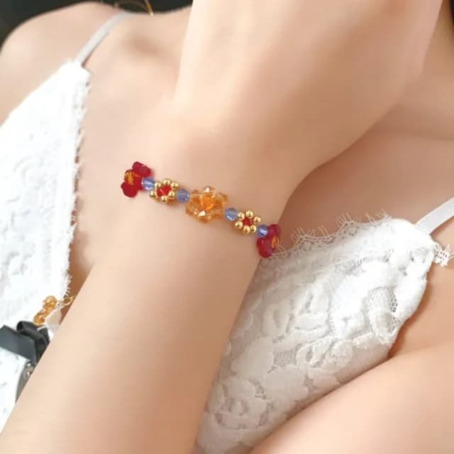 【彩色點睛】復古花朵串珠手鍊+項鍊(手串 手鏈 首飾 配飾 鎖骨鍊 氣質 穿搭 頸鍊 配件 百搭 禮物)