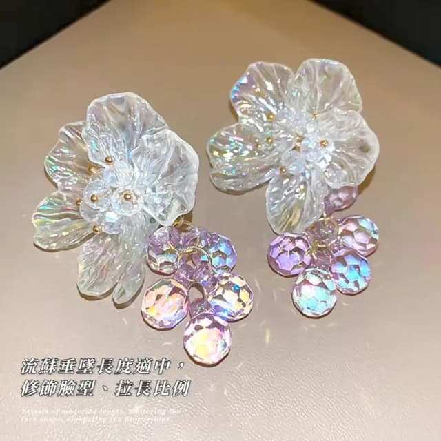 【花姑娘】水晶珍珠流蘇耳環1對(清新 精緻 新娘 造型耳環 時尚 鑲鑽 氣質 耳飾 耳針 耳釘 首飾)