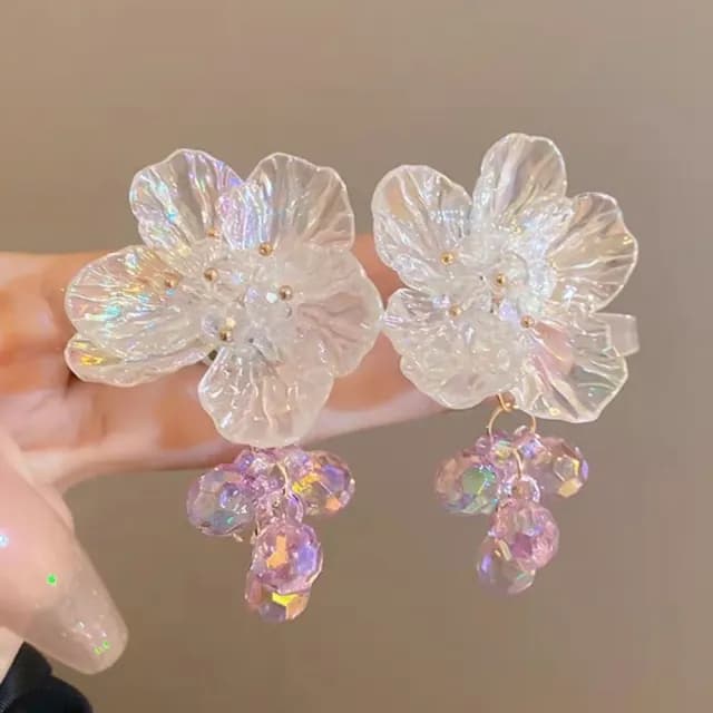 【花姑娘】水晶珍珠流蘇耳環1對(清新 精緻 新娘 造型耳環 時尚 鑲鑽 氣質 耳飾 耳針 耳釘 首飾)