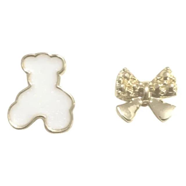 【精美小巧】精緻小香風小熊蝴蝶結耳環(不對稱 耳針 耳釘 耳飾 穿搭配件 飾品 復古 日常穿搭)