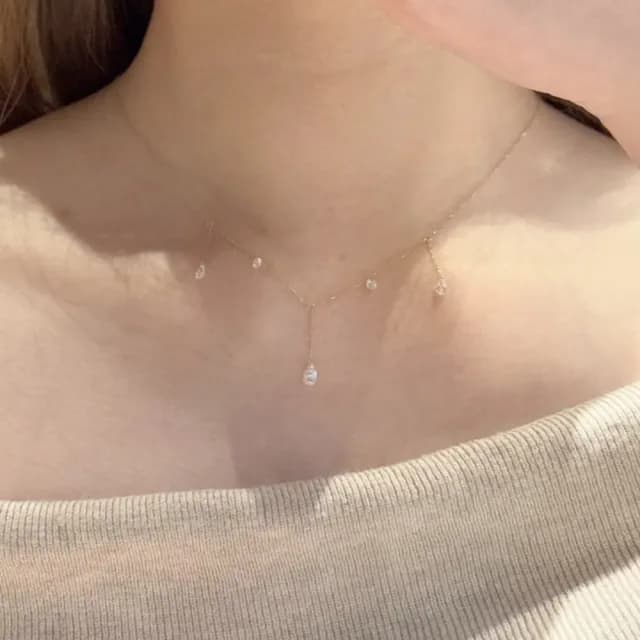 【氣質單品】輕奢滿天星水滴鑽石流蘇項鍊(細鍊 短鍊 鎖骨鍊 碎鑽 韓系清冷感 洋裝)