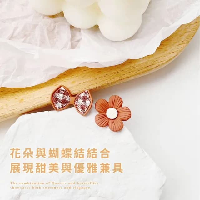 【秋冬日常】S925銀針法式不對稱花朵蝴蝶結耳環(耳針 耳釘 耳飾 穿搭配件 飾品 復古 洋裝)