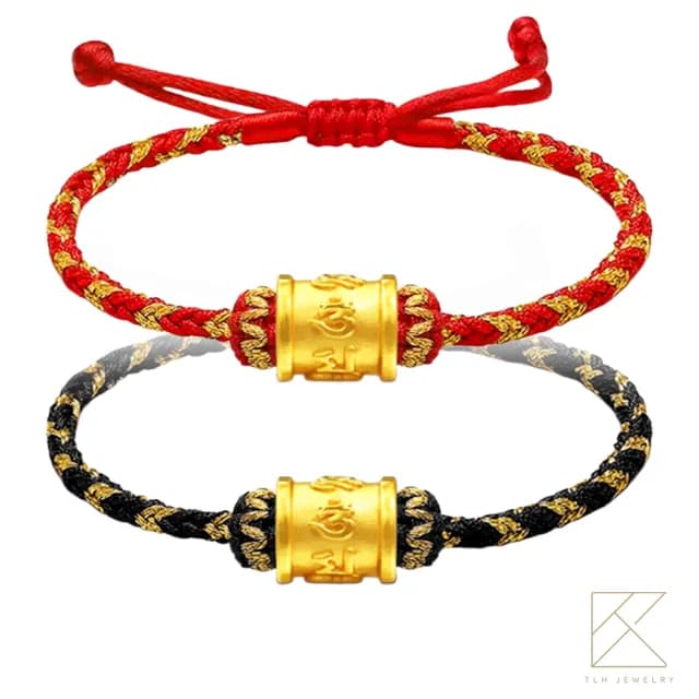 【TLH】雙11 黃金墜編織手繩 純金999兩色可選 六字真言 約重0.03錢±0.01(生日 情人節 送禮)