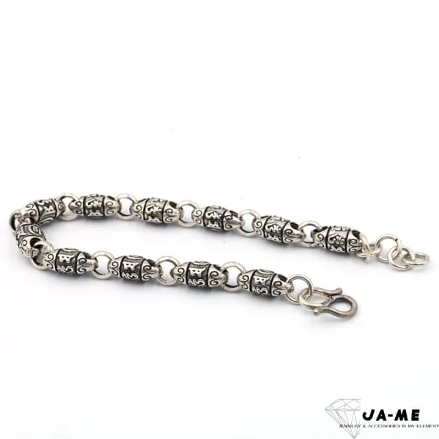 【xmono】999千足銀六字箴言桶珠手鍊19公分(雙11/禮物/現貨)