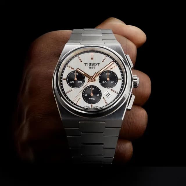 【TISSOT 天梭】PRX 白熊貓 自動計時機械錶-42mm 禮物 送禮 推薦(T1374271101100)