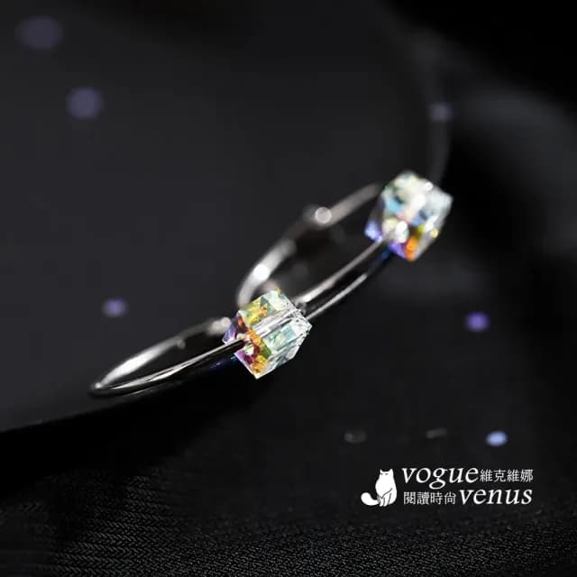 【維克維娜】幻彩方塊水晶圈式耳環925純銀耳環