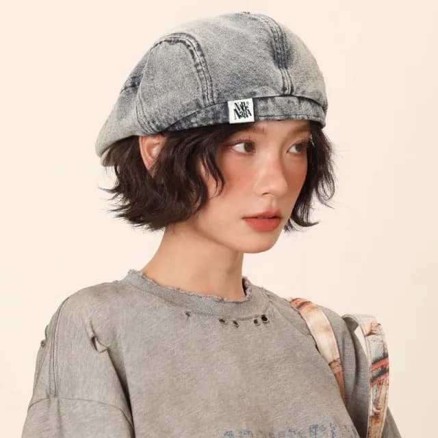 【KT DADA】情人節禮物 水洗做舊 畫家帽 大頭圍 前進帽 貝雷帽 復古牛仔 帽子女