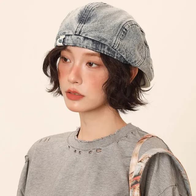 【KT DADA】情人節禮物 水洗做舊 畫家帽 大頭圍 前進帽 貝雷帽 復古牛仔 帽子女