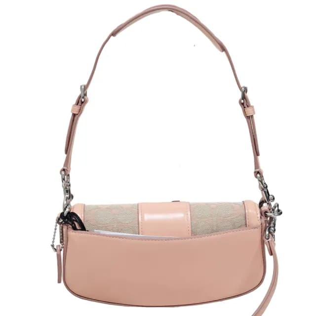 【COACH】ANDREA 經典Logo緹花l單肩手袋小號(蜜桃粉色/贈原廠防塵袋紙袋七夕情人節)