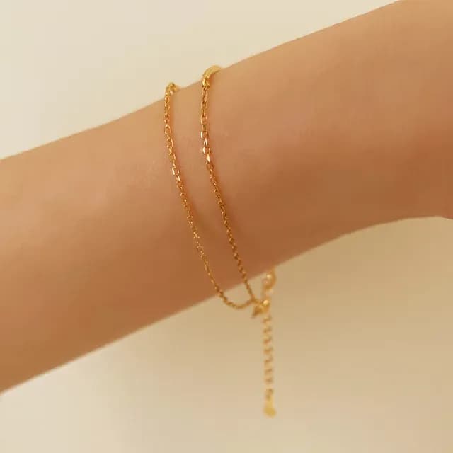 【CReAM】Ursel 925純銀雙層亮鑽金屬金色手鍊(生日 禮物 送禮 禮盒)