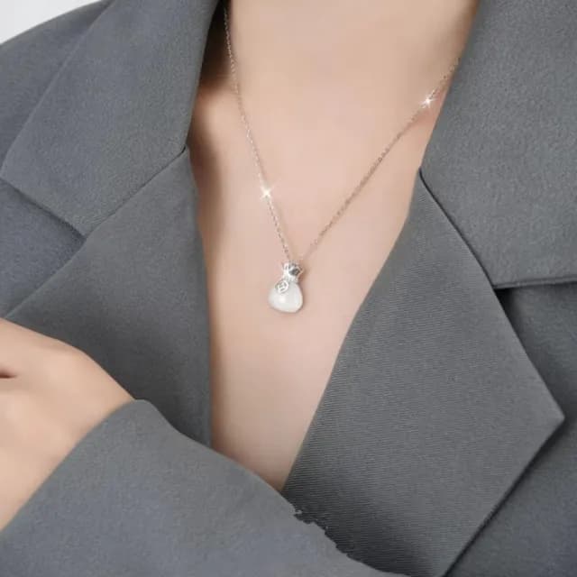 【祈福求運】銅錢福袋鈦鋼轉運玉項鍊(顯白 設計感 幸運飾品 送禮首選 生日禮物 女)