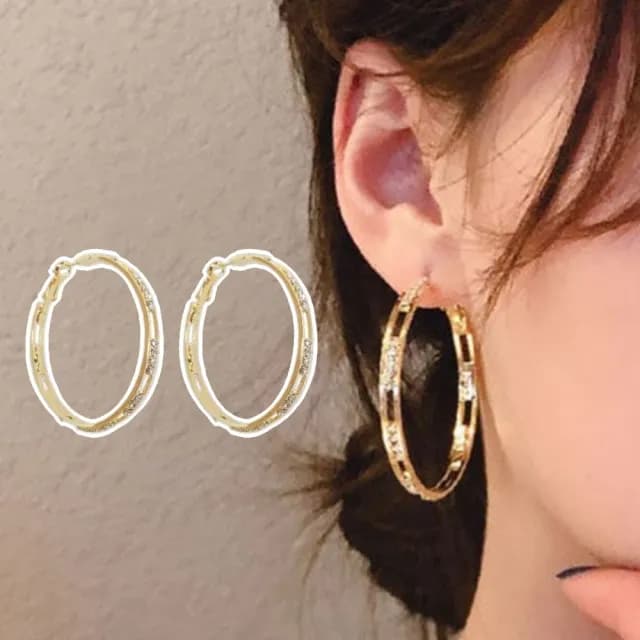 【全場焦點】歐美水鑽大耳圈耳環1對(飾品 耳飾 耳針 耳釘 首飾 情人節 送禮物 誇張 浮誇 閃耀)