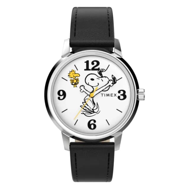 【TIMEX】天美時 x Peanuts  38毫米 史努比 75 週年紀念皮革腕錶 白x黑 TXTW2Y19900