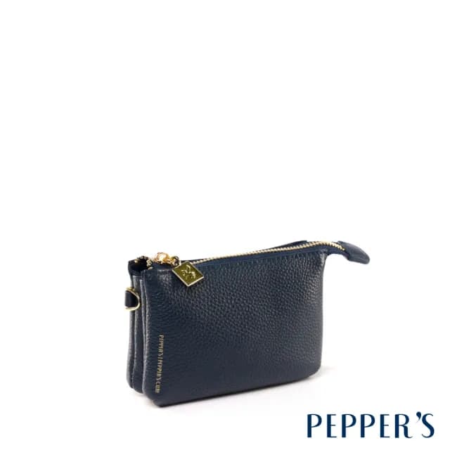 【PEPPER’S】雙11 CUBE 真皮雙層拉鍊零錢包 - 粉膚色/午夜藍(零錢包 真皮)