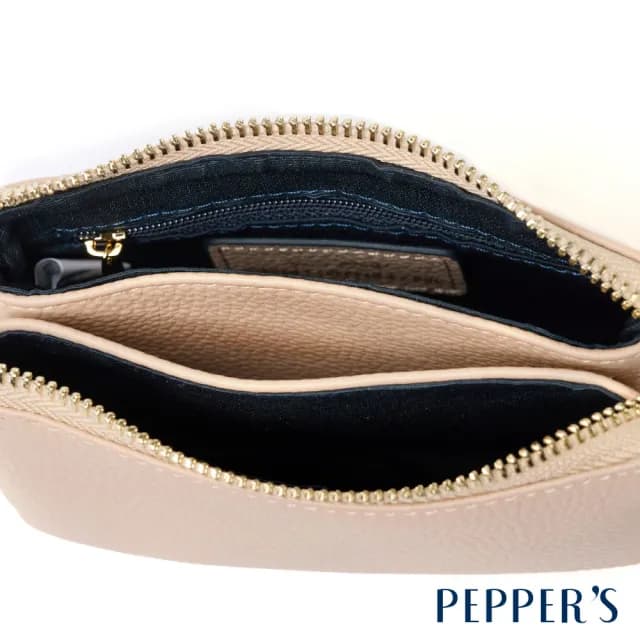 【PEPPER’S】雙11 CUBE 真皮雙層拉鍊零錢包 - 粉膚色/午夜藍(零錢包 真皮)