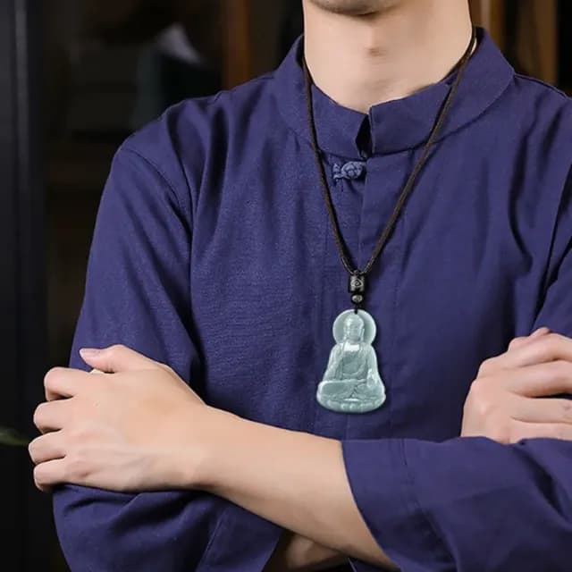 【Penny珮妮】A貨翡翠藍水 阿彌陀佛 吊墜項鍊(母親節 父親節 情人節 生日禮物 交換禮物 結婚 新年 尾牙)