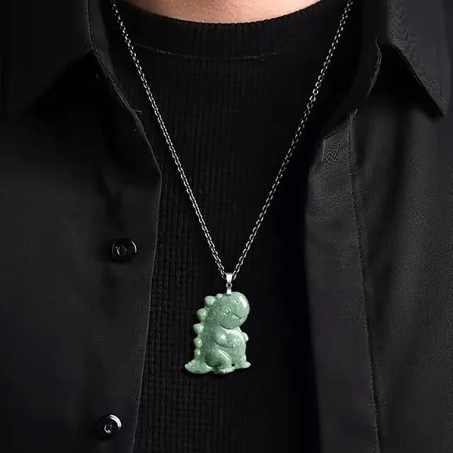 【Penny珮妮】A貨翡翠豆綠恐龍 s925銀 吊墜項鍊(母親節 送女友 情人節 生日禮物 交換禮物結結婚 新年 尾牙)