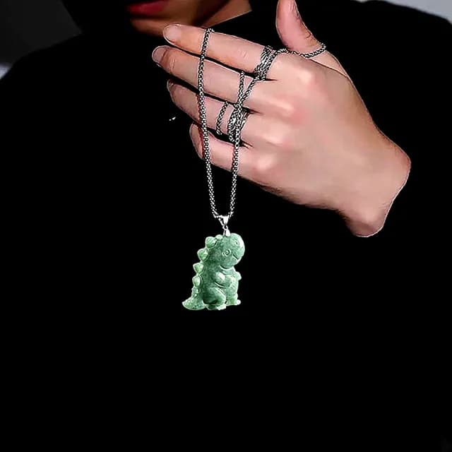 【Penny珮妮】A貨翡翠豆綠恐龍 s925銀 吊墜項鍊(母親節 送女友 情人節 生日禮物 交換禮物結結婚 新年 尾牙)