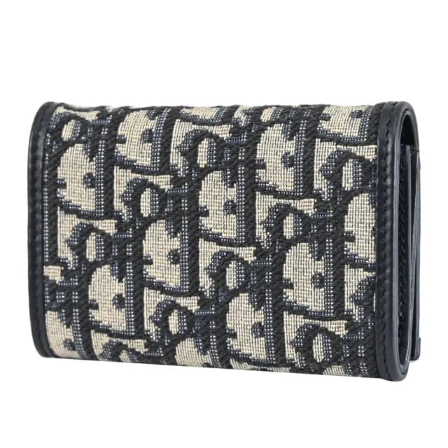 【Dior 迪奧】經典品牌LOGO緹花拼接信用卡證件名片零錢包(深藍)