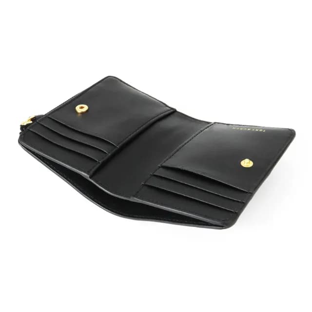 【TORY BURCH】經典標誌荔枝皮革雙折釦式零錢短夾 皮夾 錢包(黑色 148751-001)